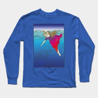 Drowning Girl (red on blue) Long Sleeve T-Shirt